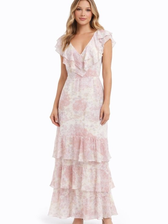 Wayf Dresses & Skirts - WAYF Pink Floral Ruffle Maxi Dress Size L Cottagecore Romantic Wedding  Guest